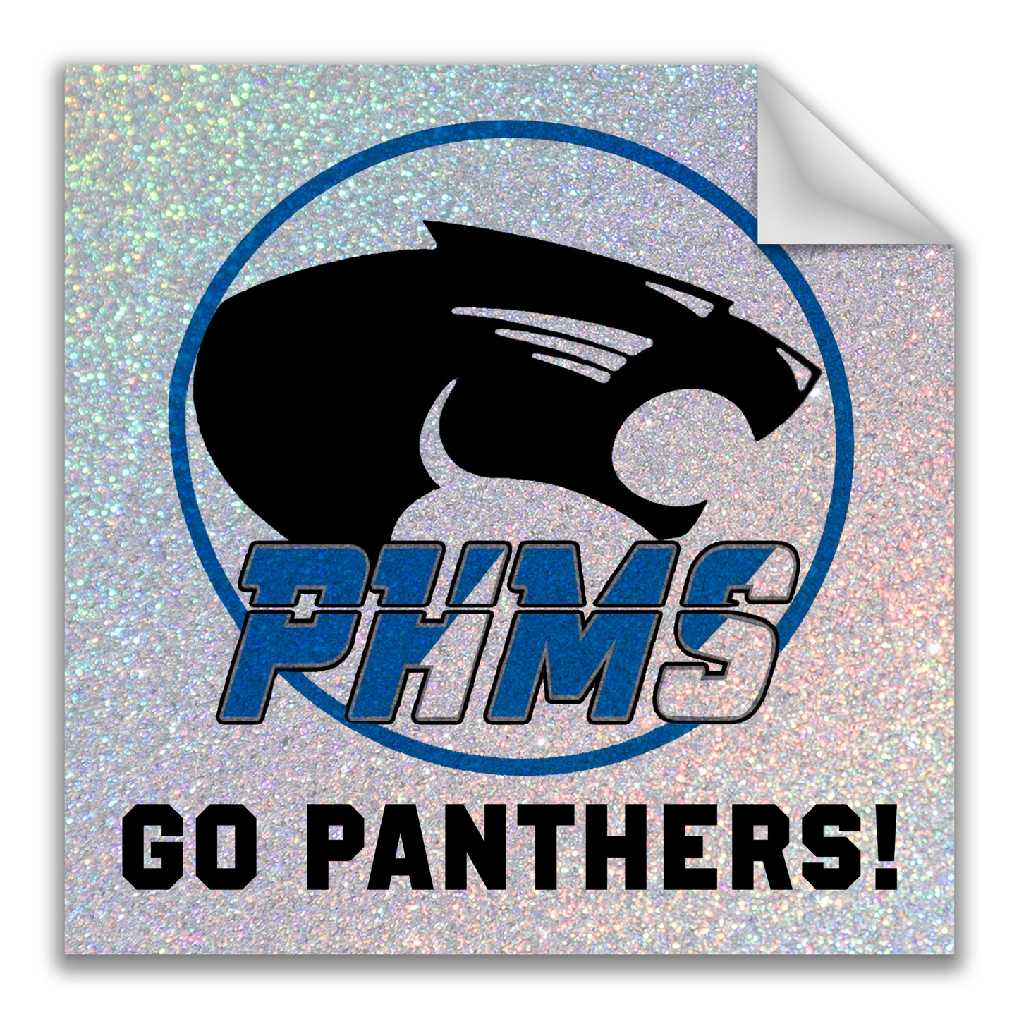 Paradise Honors Middle School GO PANTHERS! Glitter Square Logo Vinyl Sticker
