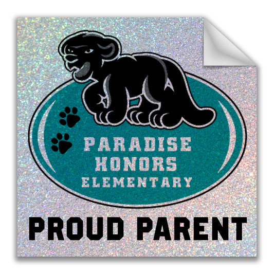 Paradise Honors Elementary School Proud Parent Glitter Square Logo Vinyl Sticker